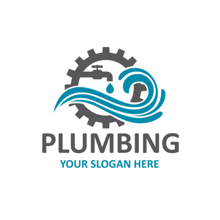 plumbing service icon with gear and water faucet isolated on white backgroundのイラスト素材