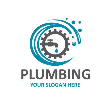 plumbing service icon with gear and water faucet isolated on white backgroundのイラスト素材