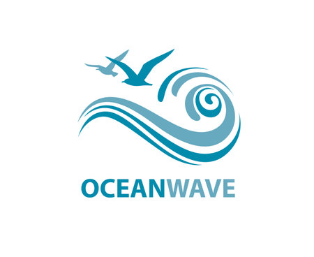 icon of sea waves with seagulls isolated on white backgroundのイラスト素材