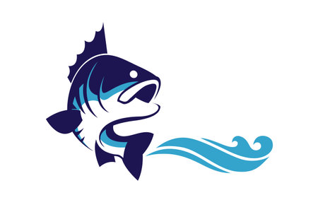fishing emblem with bass fish and waves isolated on white backgroundのイラスト素材