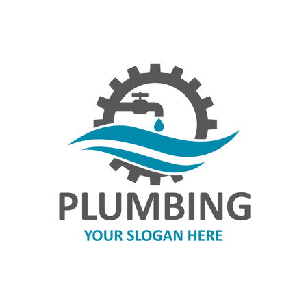 plumbing service icon with gear and water faucet isolated on white backgroundのイラスト素材