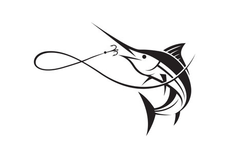 fishing emblem with marlin and hook isolated on white backgroundのイラスト素材