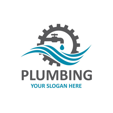 plumbing service icon with gear and water faucet isolated on white backgroundのイラスト素材