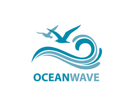 icon of sea waves with seagulls isolated on white backgroundのイラスト素材