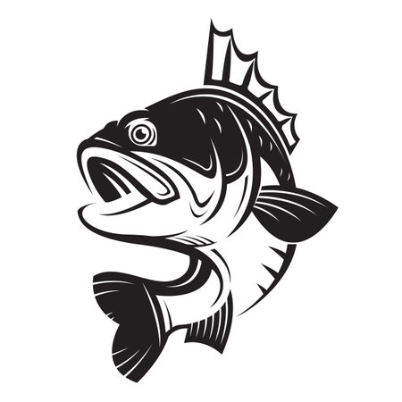 fishing emblem with bass fish isolated on white backgroundのイラスト素材