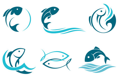 collection of abstract fish icon isolated on white backgroundのイラスト素材