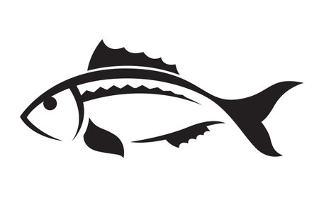 black abstract fish icon isolated on white backgroundのイラスト素材