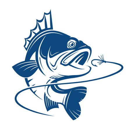fishing emblem with perch and hook isolated on white backgroundのイラスト素材