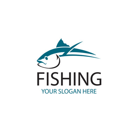 fishing emblem with fish and hook isolated on white backgroundのイラスト素材