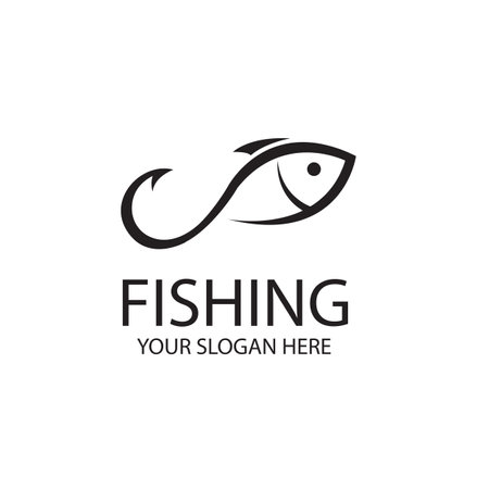 fishing emblem with fish and hook isolated on white backgroundのイラスト素材