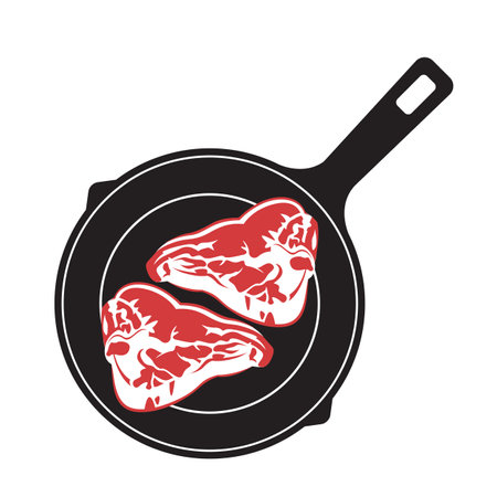 meat cooking process on pan isolated on white backgroundのイラスト素材