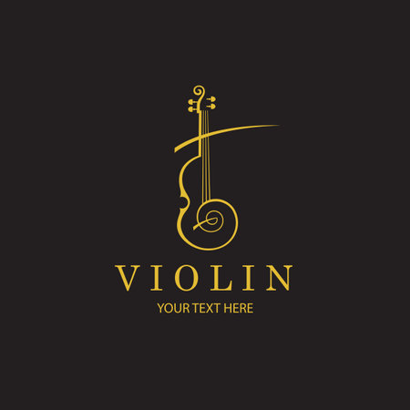 gold violin icon isolated on black backgroundのイラスト素材