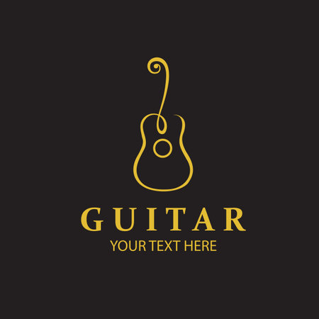 emblem of gold guitar isolated on black backgroundのイラスト素材