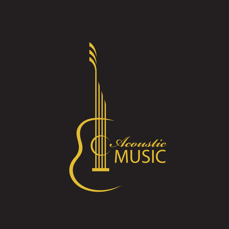 emblem of gold guitar isolated on black backgroundのイラスト素材
