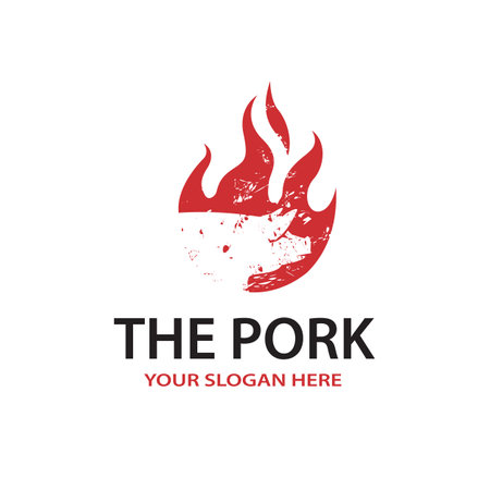 illustration of barbecue pig and fire isolated on white backgroundのイラスト素材