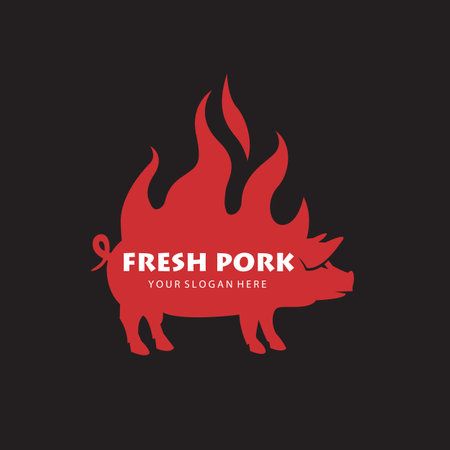 illustration of barbecue pig and fire isolated on black backgroundのイラスト素材