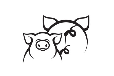 monochrome illustration of pig and piggy isolated on white backgroundのイラスト素材