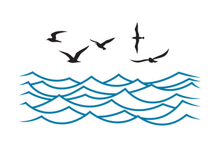 icon of sea waves with seagulls isolated on white backgroundのイラスト素材
