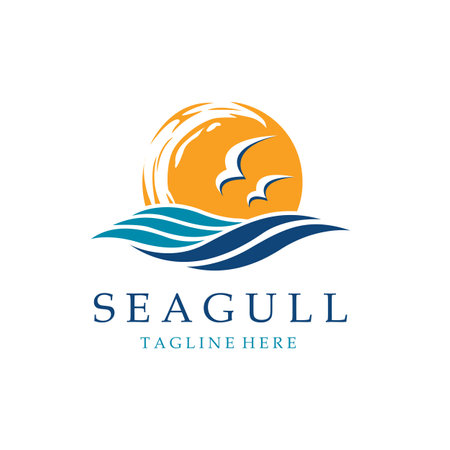 icon of sea waves with seagulls isolated on white backgroundのイラスト素材