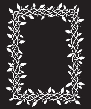 frame of thorns with leaves isolated on black backgroundのイラスト素材