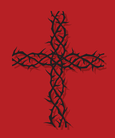 cross of thorns image isolated on red backgroundのイラスト素材
