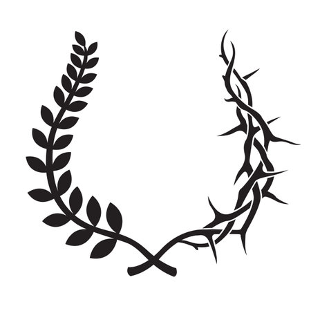black crown of thorns and olive branch isolated on white backgroundのイラスト素材