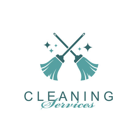 cleaning service design with brooms isolated on white backgroundのイラスト素材