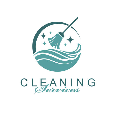 cleaning service design with broom and water splash isolated on white backgroundのイラスト素材