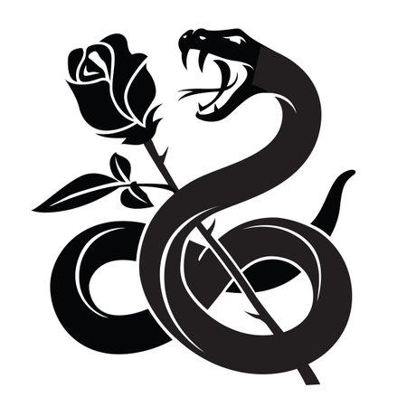 black snake with rose isolated on white backgroundのイラスト素材