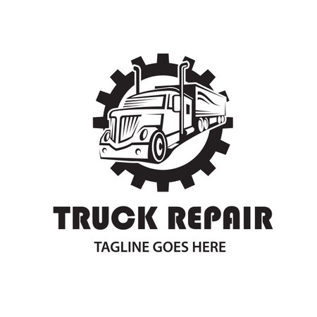 monochrome icon of truck repair service with gear isolated on white backgroundのイラスト素材