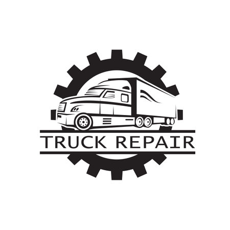 monochrome icon of truck repair service with gear isolated on white backgroundのイラスト素材