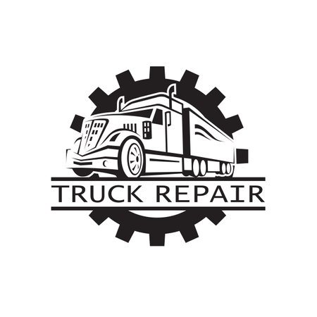 monochrome icon of truck repair service with gear isolated on white backgroundのイラスト素材
