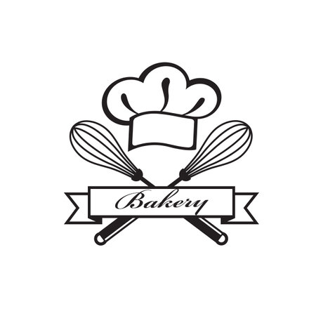 monochrome bakery icon with mixing whisk and hat isolated on white backgroundのイラスト素材