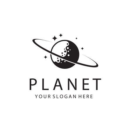 monochrome design of planet saturn with stars isolated on white backgroundのイラスト素材