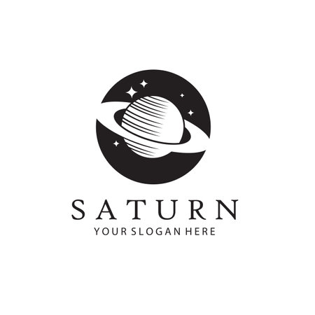 monochrome design of planet saturn with stars isolated on white backgroundのイラスト素材