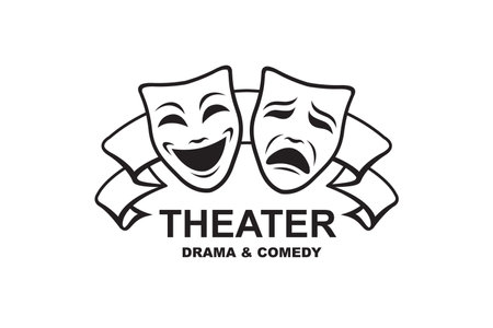 icon of comedy and tragedy theatrical masks with ribbon isolated on white backgroundのイラスト素材