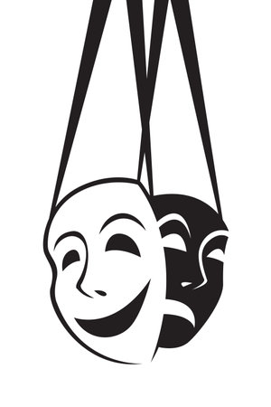 icon of comedy and tragedy theatrical masks with ribbon isolated on white backgroundのイラスト素材