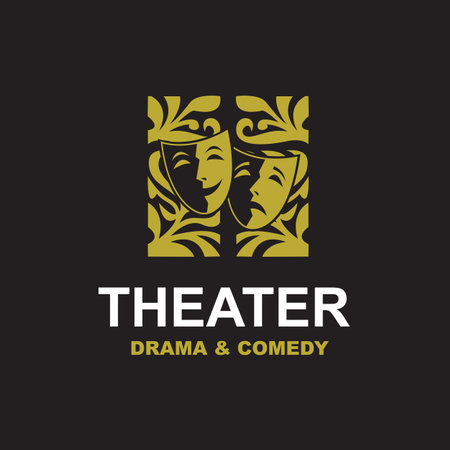 golden icon of comedy and tragedy theatrical masks isolated on black backgroundのイラスト素材