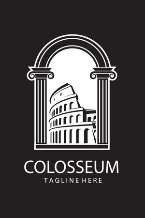 icon of Roman Colosseum building isolated on black backgroundのイラスト素材