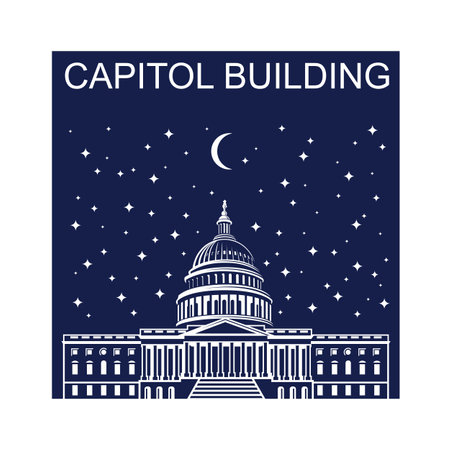 United States Capitol building icon in Washington DC isolated on blue backgroundのイラスト素材