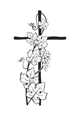christian cross and grapes isolated on white backgroundのイラスト素材