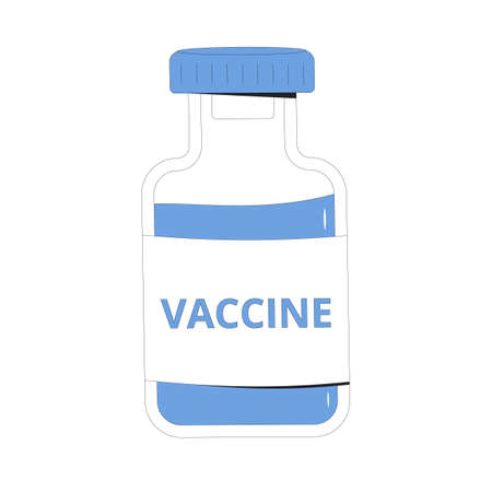 Vaccine isolated on white background. Bottle of coronavirus vaccine for injection. Complete research and development.Vector line art flat illustration.のイラスト素材