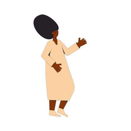 African american woman. Female character wearing in casual clothes standing isolated on a white background. Vector color line illustration.のイラスト素材