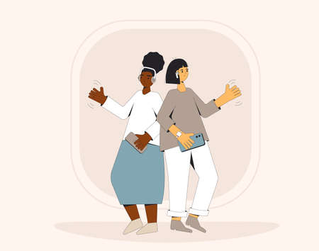 Social media networking app. Audio chat. Talking with friends with voice and phone. Online conference with different people. Vector illustrator.のイラスト素材