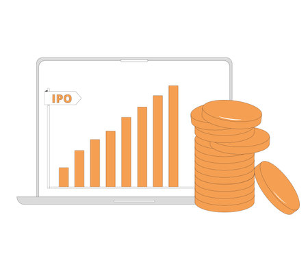 IPO concept. Initial Public Offering. Vector color line art illustration.