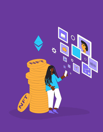 NFT. Non Fungible Token. Crypto art. Vector color illustration.のイラスト素材