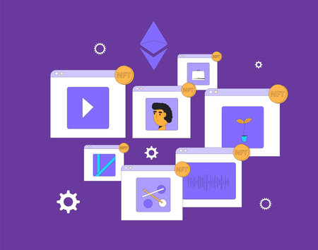 Non Fungible Token. Crypto art. Vector color illustration.