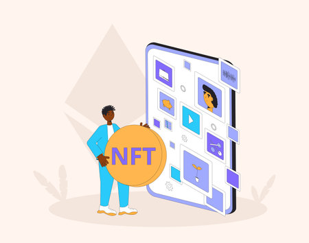 NFT. Non Fungible Token. Crypto art. Vector color illustration.
