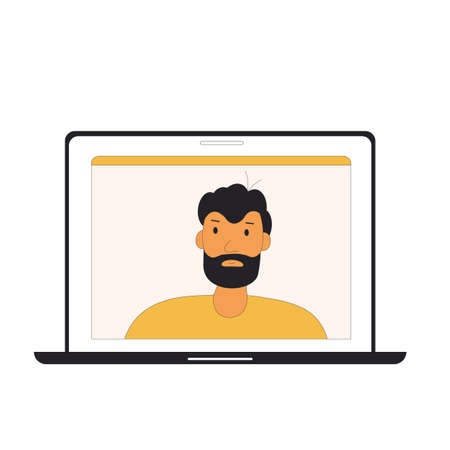Laptop with man on the sceen. Online video call. Remote work.のイラスト素材