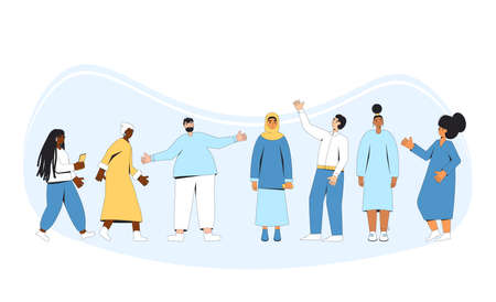 Group of diverse people standing together. Multiracial and multicultural characters wearing in casual clothes.のイラスト素材